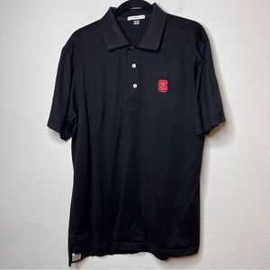 Peter Millar Solid Black Cotton Polo – NC State Logo, Size Large EUC